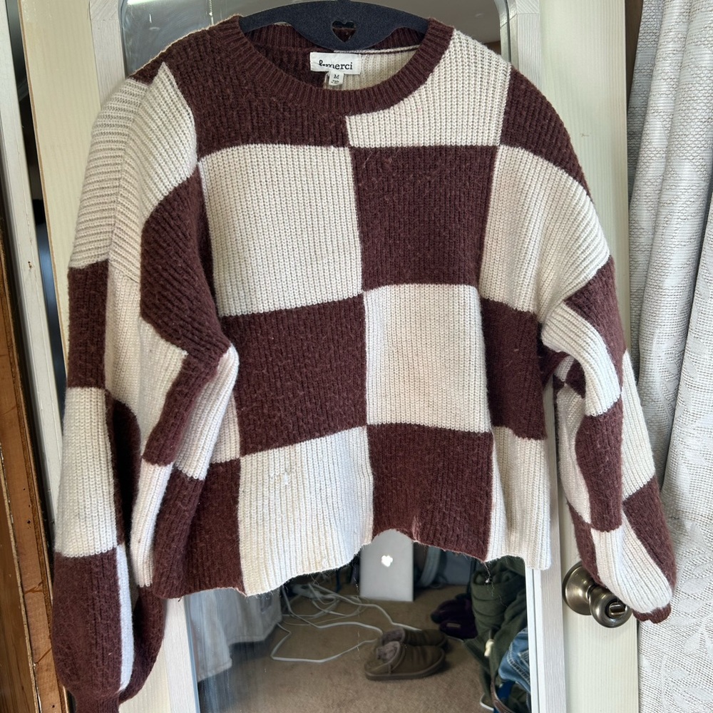 Forever 21 Brown and Cream Checkered Sweater